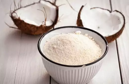 Coconut flour is a gluten-free choice for chickpea flour. It is made from ground-up coconut meat and can substitute chickpea flour in many dishes, including falafel and hummus. 